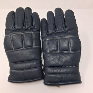 Kombi Vintage Navy Blue Leather Ski Gloves Ladies Small Padded Quilted Fleece